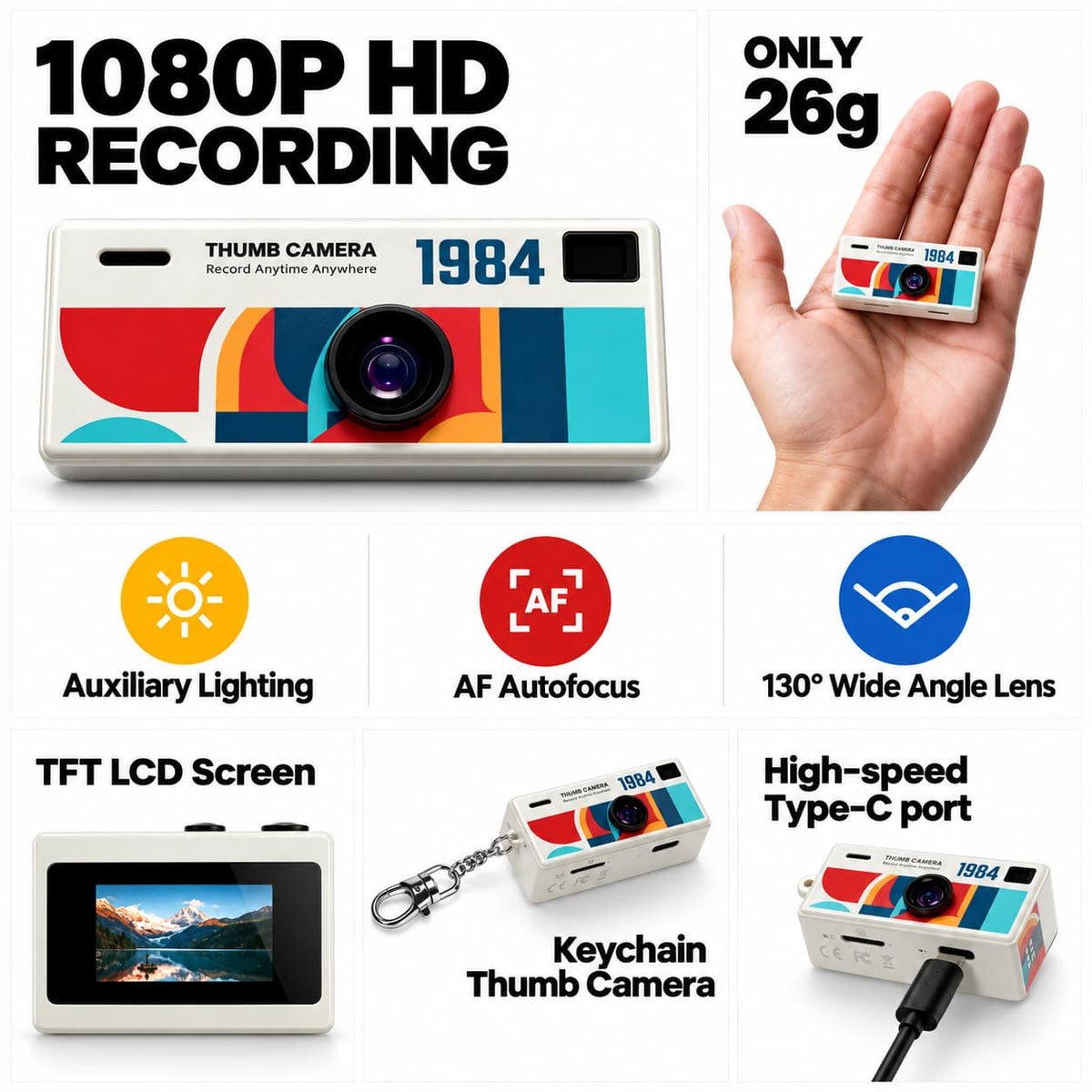 1984 Retro Thumb Camera Keychain – Blind Box Mini Digital Camera, 1080P HD - shopzykart