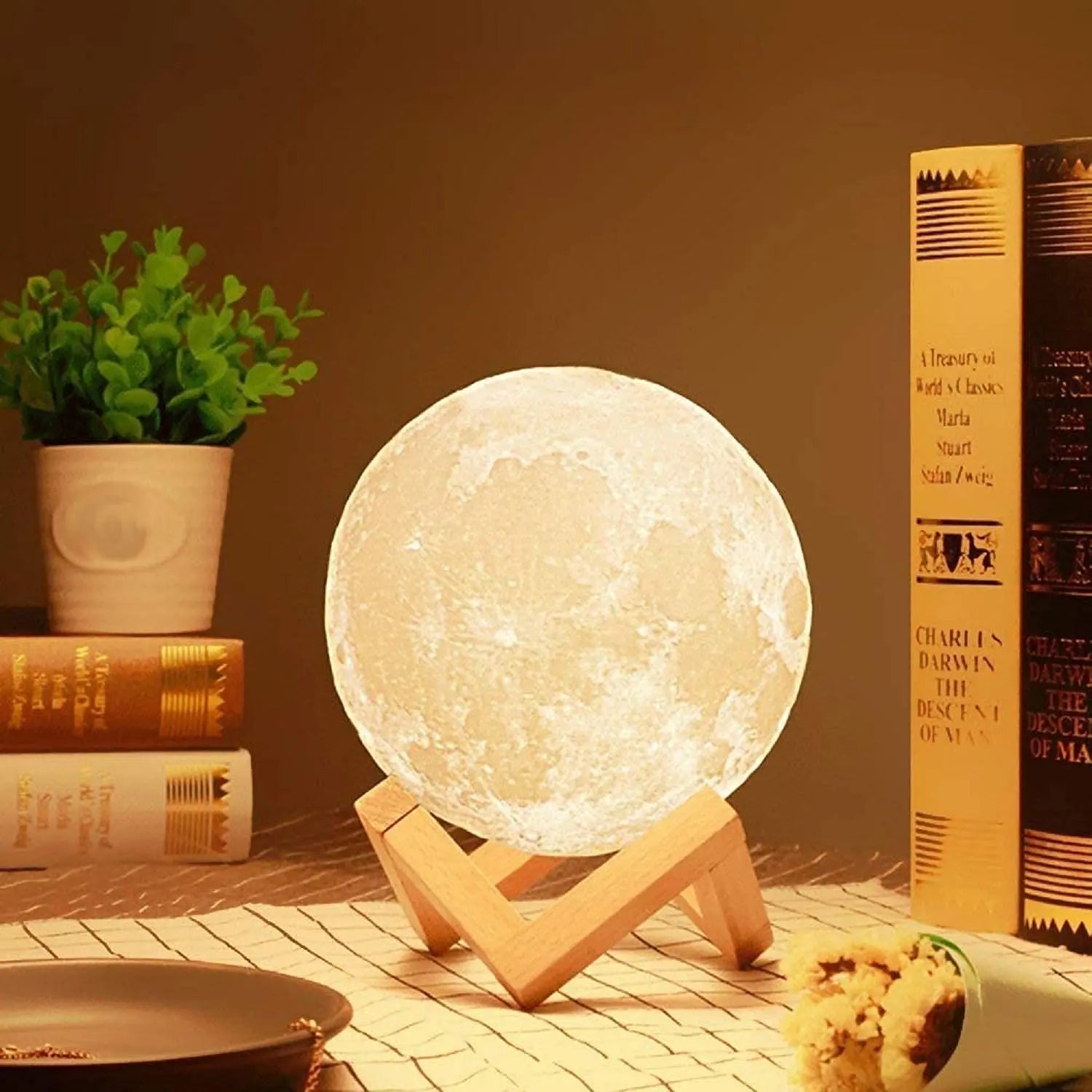 3D Moon Lamp – USB Rechargeable LED Night Light with Touch Control India - shopzykart