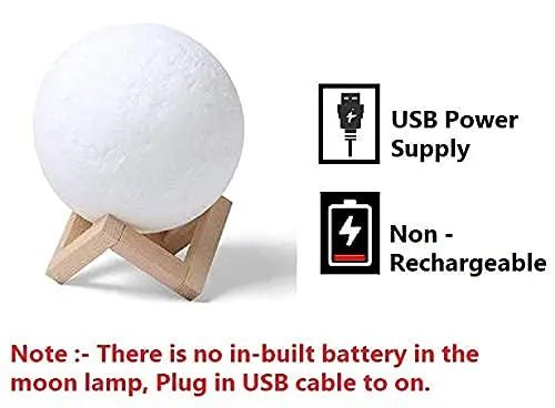 3D Moon Lamp – USB Rechargeable LED Night Light with Touch Control India - shopzykart