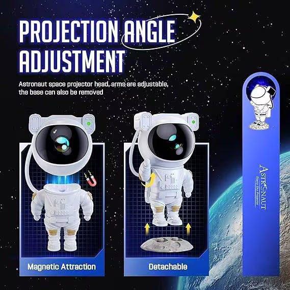 Astronaut space projector with adjustable projection angle on a space-themed background