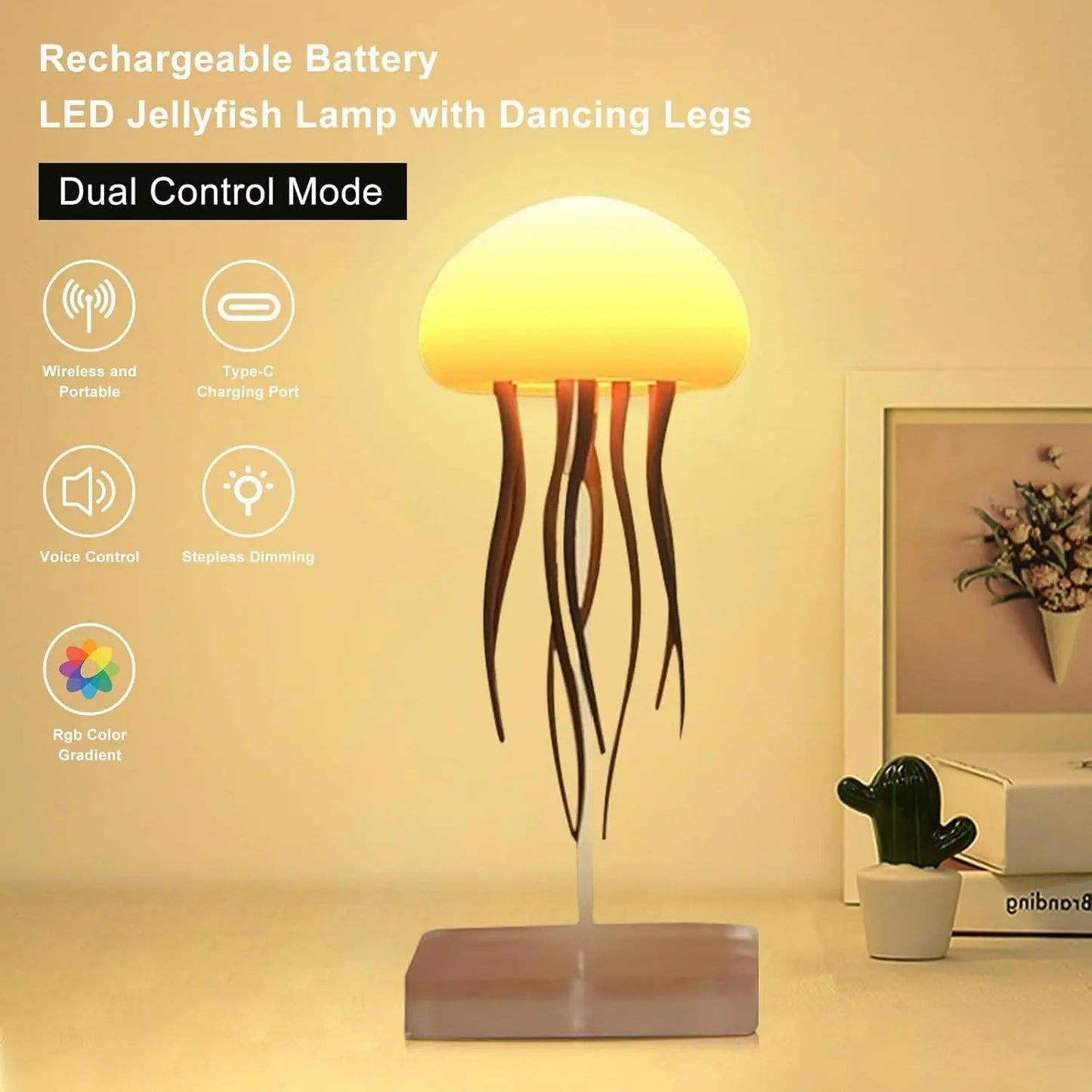 Floating Jellyfish Lamp with Voice Control & Dancing Legs — RGB Gradient Hanging Night Light | Rechargeable Type - C Aesthetic Room Decor Lamp India - shopzykart