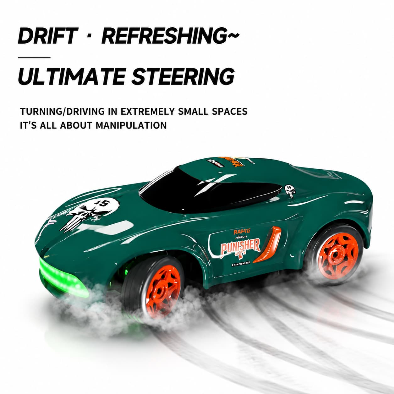 Mini High-Speed RC Drift Car with 2.4GHz Remote, LED Lights & Drift Cones (Green | Black | Blue) - shopzykart