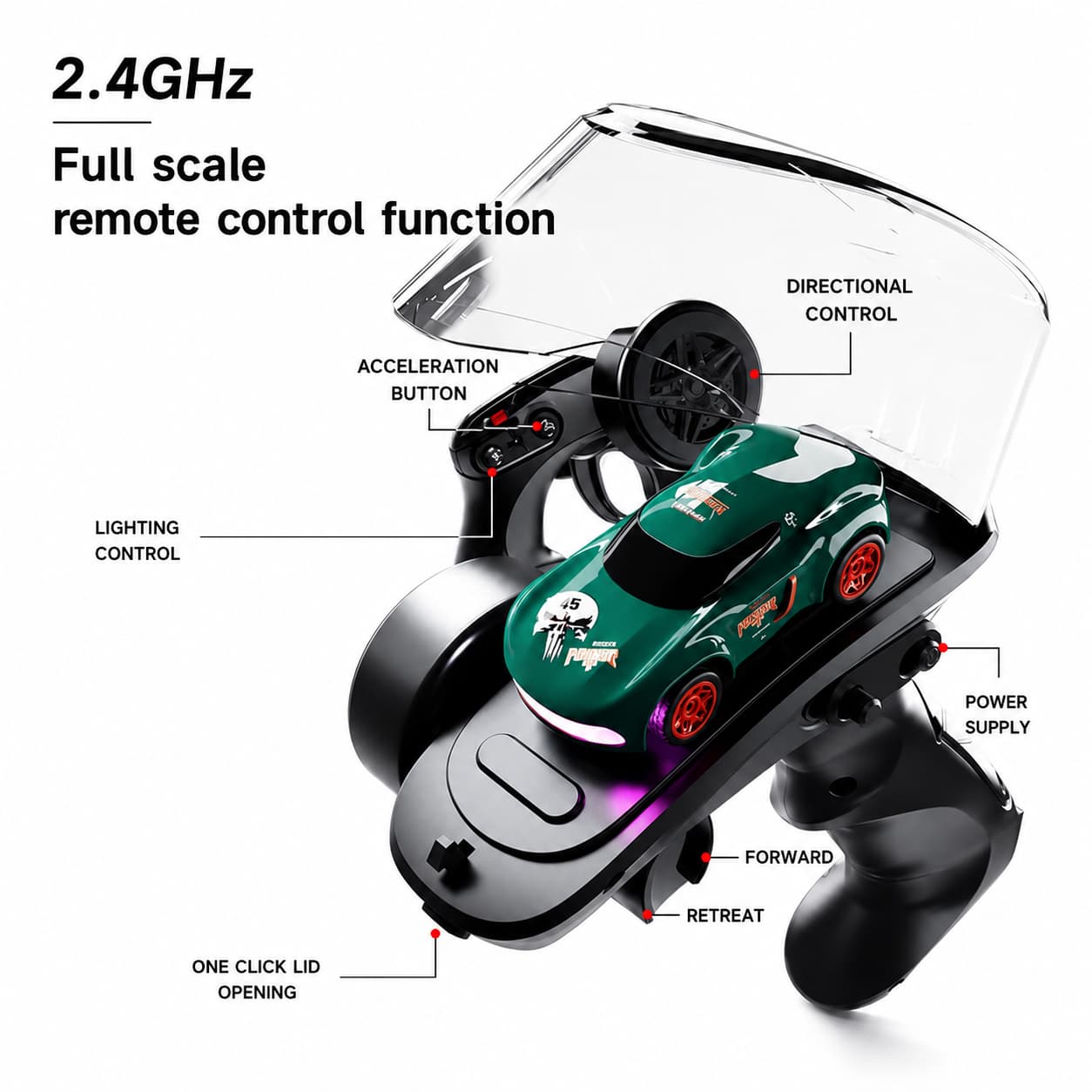 Mini High-Speed RC Drift Car with 2.4GHz Remote, LED Lights & Drift Cones (Green | Black | Blue) - shopzykart