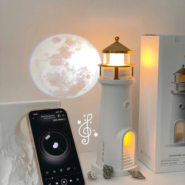 MoonBeam Lighthouse Projector Lamp | Moon Projection Night Light with Bluetooth Speaker & Remote - shopzykart