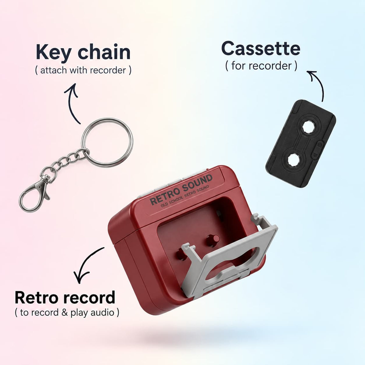 Retro Tape Recorder Keychain with Voice Recording — Record & Gift Your Message - shopzykart