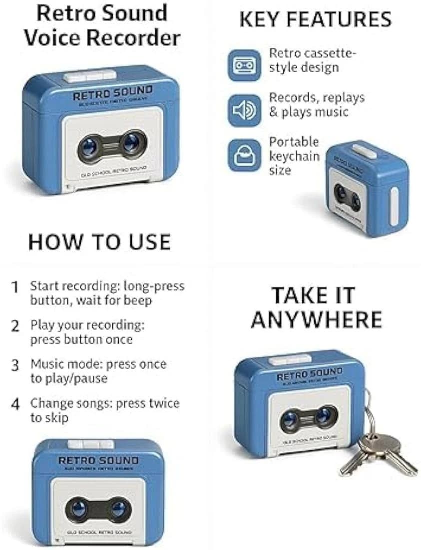 Retro Tape Recorder Keychain with Voice Recording — Record & Gift Your Message - shopzykart