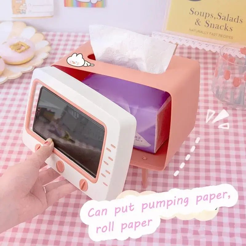 Retro TV tissue box with phone holder - shopzykart