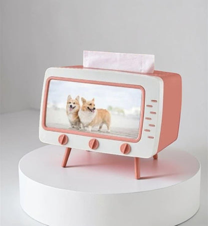 Retro TV tissue box with phone holder - shopzykart
