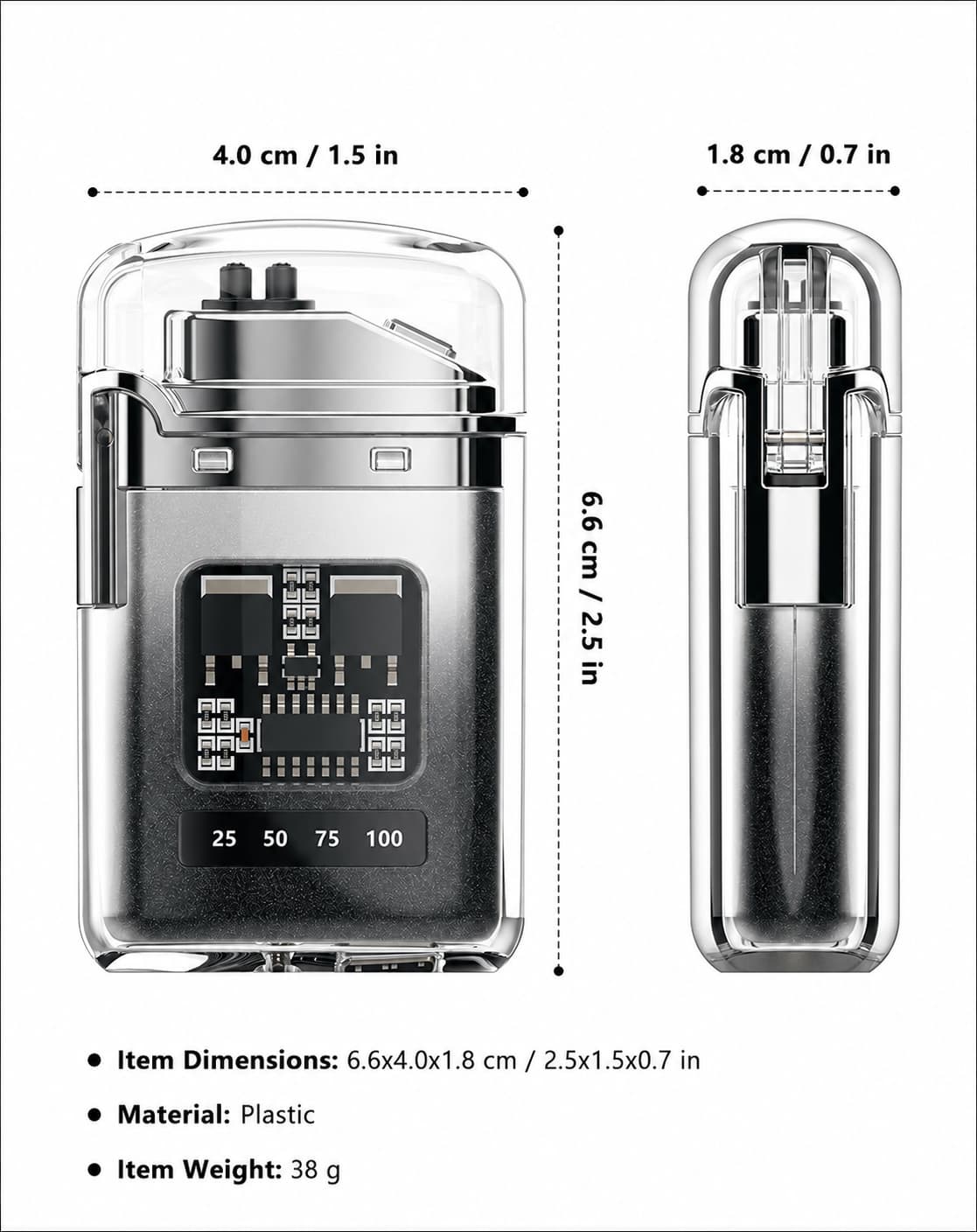 Transparent Cyberpunk Plasma Lighter with Battery Display – Windproof USB Rechargeable Electric Lighter - shopzykart
