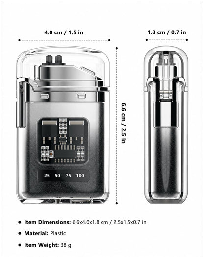 Transparent Cyberpunk Plasma Lighter with Battery Display – Windproof USB Rechargeable Electric Lighter - shopzykart